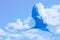 Abstract photo with stork on blue sky background
