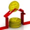 Abstract piggy bank in the shape of a house with the coins. Mortgage. The purchase of housing