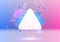 Abstract pink and blue vaporwave styled background with shiny neon frame, brush stroke, halftone blot and triangular