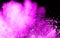 Abstract pink dust explosion on black background.