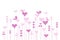 Abstract pink heart garden with lovebirds on white, vector