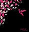 Abstract pink leaf and hummingbirds background