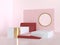 Abstract pink red gold steps podium minimal scene 3d rendering