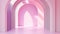 Abstract pink room with arch. Surreal architectural abstraction in pastel colors. Generated AI.