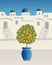 Abstract places, villages, small streets, old towns in Santorini, Spain, Greece and Italy in blue colors and lemon tree. Travel