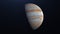 Abstract planet Jupiter rotating in outer Space. Animation. Sunrise and Sunfall on the colorful white and brown Surface