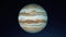 Abstract planet Jupiter rotating in outer Space. Animation. Sunrise and Sunfall on the colorful white and brown Surface