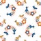 Abstract playful exotic humming bird shape pattern. Seamless modern simple collage style design for retro kids all over