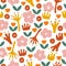 Abstract playful groovy style cut out flowers on seamless pattern