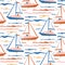 Abstract playful matisse style cut out boat shape pattern. Seamless modern simple collage style design for retro kids