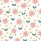 Abstract playful seamless patterns with vintage groovy daisy flowers.