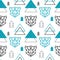 Abstract polygonal bear, mountain and forest seamless pattern background.