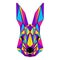 Abstract polygonal rabbit portrait. Modern low poly rabbit head isolated on white for card, veterinarian clinic placard, modern