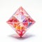 Abstract Polyhedral Shape On White Background: Dark Pink And Light Gold Prismatic Portraits