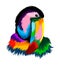 Abstract portrait of toucan head, tropical bird from multicolored paints. Colored drawing