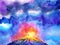 Abstract power human volcano spiritual watercolor painting illustration design