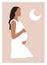 Abstract pregnant woman. Pregnancy poster contemporary style, pregnant female body moon wall art print. Vector