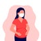 Abstract pregnant young woman with face mask. Pregnant girl during virus epidemic. Expectant mother, pregnancy, motherhood, single
