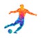 Abstract professional soccer player quick shooting a ball from splash of watercolors