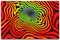 an abstract psychedelic design with red green and yellow swirls