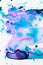 Abstract purple blue background. Multi-color brush strokes and paint spots on white paper