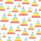 Abstract rainbow geometric seamless background pattern with triangles. Pyramids wallpaper design