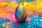 Abstract Rainbow Painted Egg Pattern, Liquid Acrylic Flowing Illustration, Easter Egg with Fluid Colors