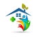 Abstract real estate hands people family green House roof and home logo