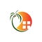 abstract Real Estate logo template with home and palm tree on seaside