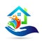 Abstract real estate people save House roof and hand taking care home logo vector element icon design vector on white background