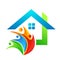 Abstract real estate people save House roof and hand taking care home logo vector element icon design vector on white background