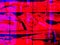 Abstract, red, 3D volumetric background, with blue longitudinal stripes, from photo products of stone tiles for facing.