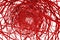 abstract red blood veins arteries, aorta knit tangled zoomed in white background. medical science of anatomy human body concept.