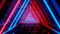 Abstract red and blue neon triangle glowing tunnel