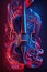 Abstract red and blue violin. Generative AI