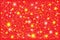 Abstract red bright floral pattern with white and yellow small glittering stars and circles.