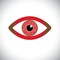 Abstract red color human eye sign with circuit in