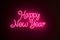 Abstract red colored lifht bright neon text Happy New Year