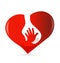 Abstract red heart with a protecting hand