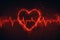 Abstract red heart shape with red cardio pulse line. Creative stylized red heart cardiogram with human heart on black