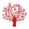 Abstract red heart tree, isolated nature symbol, silhouette sign