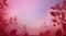 Abstract red pink colour background with glade foliage, horizontal panoramic view. Meadow blur. Vector illustration