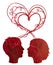 Abstract red silhouette of couple heads