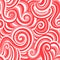 Abstract red and white vector seamless pattern with curved lines like lolipops