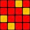 Abstract red yellow mosaic tiles with black mortar rendered repeatable pattern