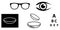 Abstract representation of objects of the optician craft service for use as a logo and for advertising. The pictograms are in vect