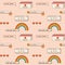 Abstract retro 80s 90s aesthetic groovy seamless pattern with positive quote and phrases, nostalgic elements and