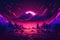 Abstract retro futuristic neon landscape in synthwave style. Glowing surface strange neon clouds. Generative ai ilustration
