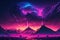 Abstract retro futuristic neon landscape in synthwave style. Glowing surface strange neon clouds. Generative ai ilustration