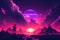 Abstract retro futuristic neon landscape in synthwave style. Glowing surface strange neon clouds. Generative ai ilustration